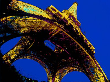 PARIS, FRANCE 10 12 2003: Eiffel Kulesi (Tur Eyfel) Sanat Nouveau stilinde demirden yapılmış Pop Art Eiffel Kulesi
