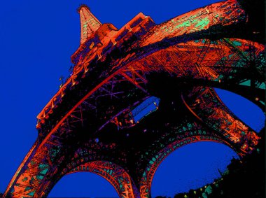 PARIS, FRANCE 10 12 2003: Eiffel Kulesi (Tur Eyfel) Sanat Nouveau stilinde demirden yapılmış Pop Art Eiffel Kulesi