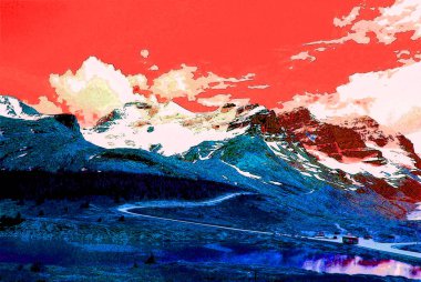 Rocky Dağları manzara tabelaları renk lekeli pop-art arkaplan simgesi