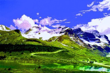 Rocky Dağları manzara tabelaları renk lekeli pop-art arkaplan simgesi