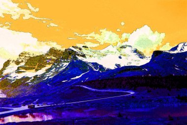 Rocky Dağları manzara tabelaları renk lekeli pop-art arkaplan simgesi