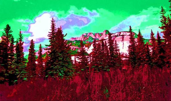 Mountains Landscape Illustration Pop Art Background Color Spots — Fotografia de Stock