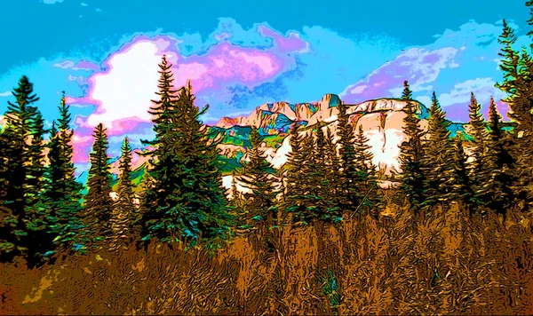 Mountains Landscape Illustration Pop Art Background Color Spots — Zdjęcie stockowe