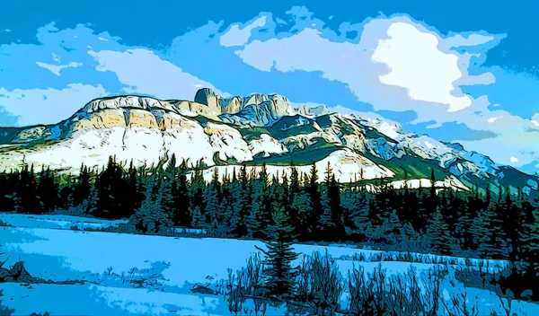 Mountains Landscape Illustration Pop Art Background Color Spots — Stockfoto