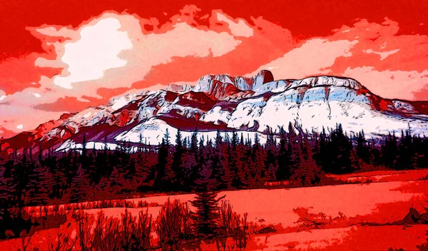 Mountains Landscape Illustration Pop Art Background Color Spots — Stock Fotó