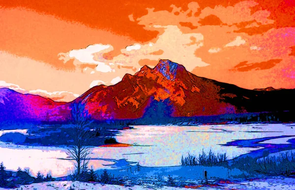 Mountains Landscape Illustration Pop Art Background Color Spots — Photo