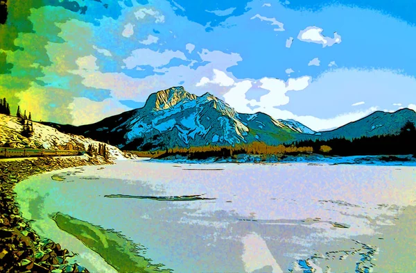 Mountains Landscape Illustration Pop Art Background Color Spots — 图库照片