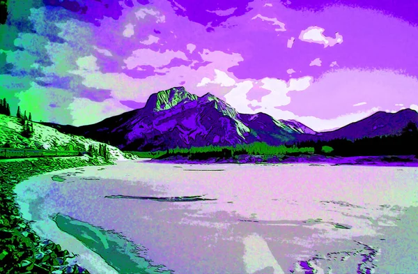 Mountains Landscape Illustration Pop Art Background Color Spots — Stock Photo, Image