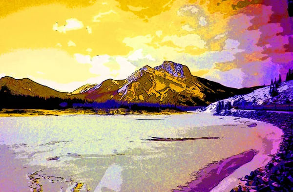 Mountains Landscape Illustration Pop Art Background Color Spots — Photo