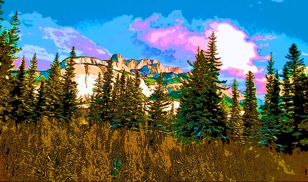 Mountains Landscape Illustration Pop Art Background Color Spots — Zdjęcie stockowe