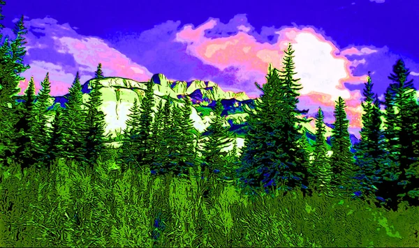 Mountains Landscape Illustration Pop Art Background Color Spots — Stok fotoğraf