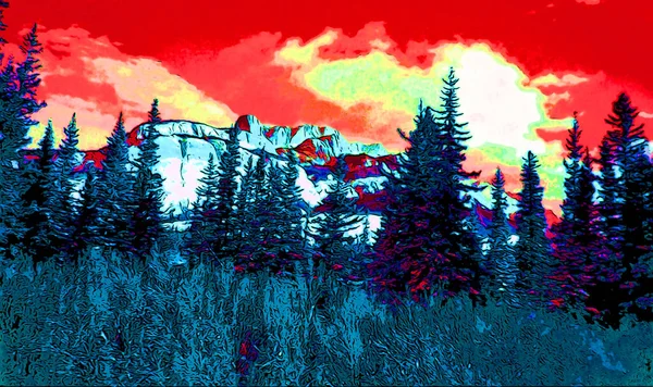 Mountains Landscape Illustration Pop Art Background Color Spots — Stock Photo, Image