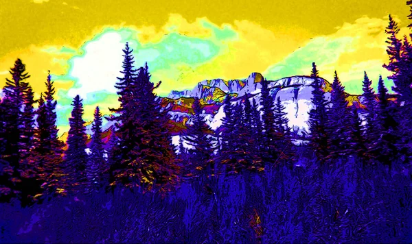 Mountains Landscape Illustration Pop Art Background Color Spots — Stock Fotó