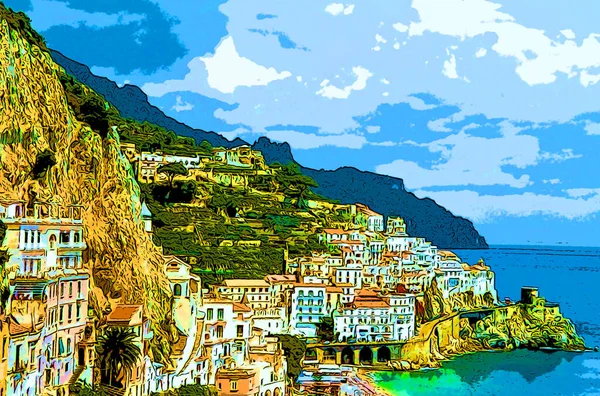 Włochy Amalfi Coast 2003 Wybrzeże Amalfi Jest Odcinkiem Wybrzeża Południowych — Zdjęcie stockowe