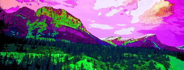 Montanhas Rochosas Paisagem Sinal Ilustração Pop Art Ícone Fundo Com — Fotografia de Stock