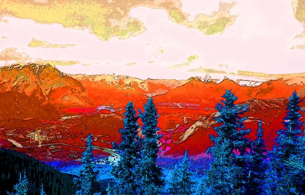 Montanhas Rochosas Paisagem Sinal Ilustração Pop Art Ícone Fundo Com — Fotografia de Stock