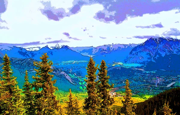 Rocky Mountains Landschaft Zeichen Illustration Pop Art Hintergrund Symbol Mit — Stockfoto