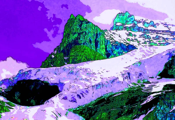 Montañas Rocosas Signo Paisaje Ilustración Pop Art Icono Fondo Con — Foto de Stock