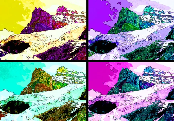 Rocky Mountains Landschap Teken Illustratie Pop Art Achtergrond Pictogram Met — Stockfoto