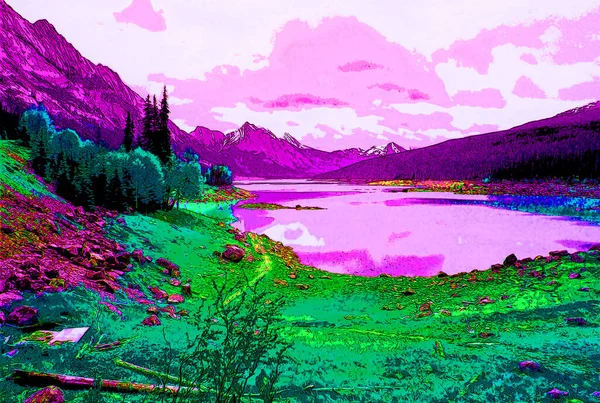 Rocky Mountains Landschaft Zeichen Illustration Pop Art Hintergrund Symbol Mit — Stockfoto