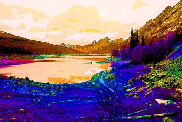 Rocky Mountains Landscape Sign Illustration Pop Art Background Icon Color — Stock Photo, Image