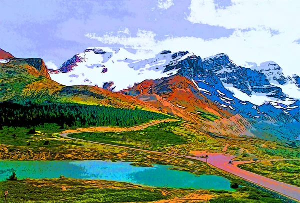 Rocky Mountains Lansekap Tanda Ilustrasi Pop Art Ikon Latar Belakang — Stok Foto