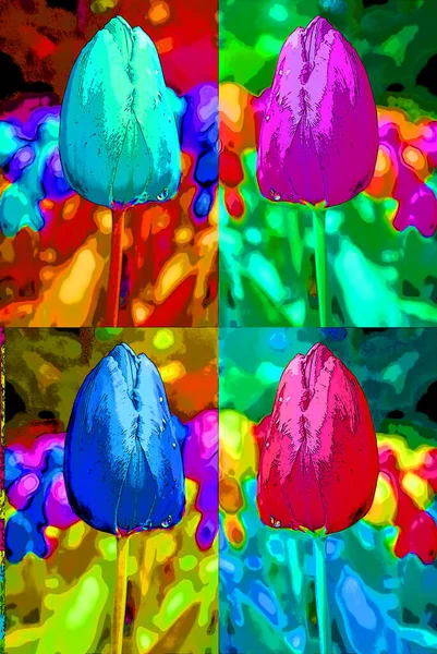 Beautiful Tulips Garden Pop Art Illustration Color Spots —  Fotos de Stock
