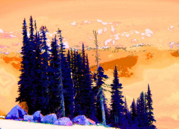 trees in  mountains  illustration pop-art background