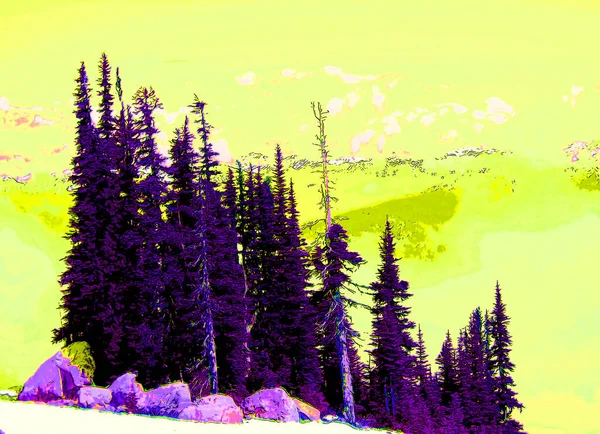 Trees Mountains Illustration Pop Art Background — ストック写真