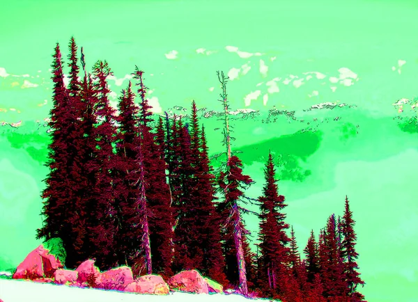 Trees Mountains Illustration Pop Art Background — Stockfoto