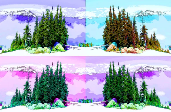 trees in  mountains  illustration pop-art background
