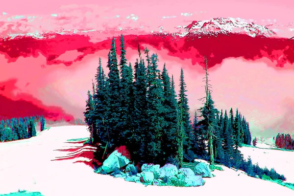 Trees Mountains Illustration Pop Art Background — Stock Fotó