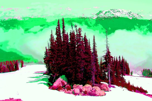 Trees Mountains Illustration Pop Art Background — стоковое фото