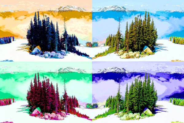 Trees Mountains Illustration Pop Art Background — Stockfoto