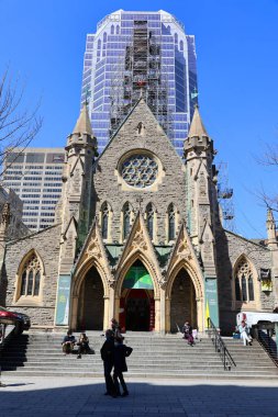 facade of antique cathedral of Montreal, Canada