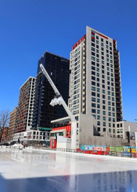 modern buildings on street of Montreal, Canada