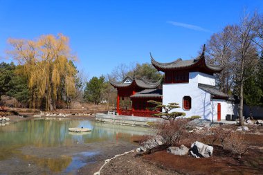 MONTREAL CANADA 04 07 2010: Chinese garden of Montreal botanical garden is considered to be one of the most important botanical gardens in the world due to the extent of its collections