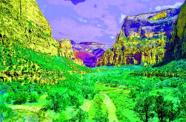 Reliefs Zion Canyon National Park Utah Usa Pop Art Retro — Stock Fotó