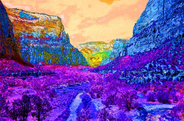 Reliefs Zion Canyon National Park Utah Usa Pop Art Retro — Stock Fotó