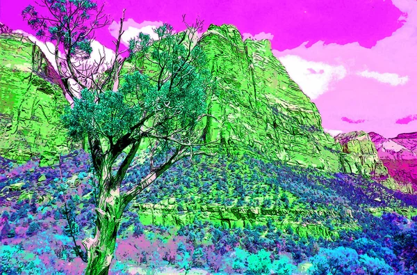 Reliefs Zion Canyon National Park Utah Usa Pop Art Retro — Foto de Stock