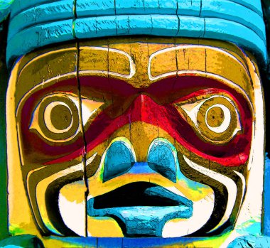 DUNCAN BC CANADA 22 Haziran 2010: Duncan 'ın turizm sloganındaki totem direği 