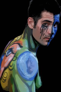 MONTREAL, QUEBEC, CANADA - 15 Ağustos 2010: Eşcinseller Gurur Haftası 'nda sokak tablosuna katılan erkekler renk lekeli pop-art arka plan ikonu