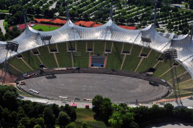 MUNICH GERMANY 06 12 201: Stadium of the Olympiapark in Munich, Germany, is an Olympic Park which was constructed for the 1972 Summer Olympics