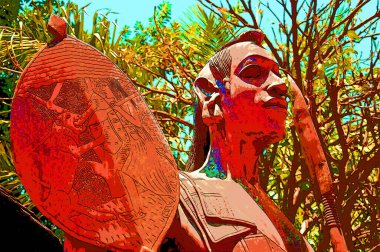 ARUSHA TANZANIA 10 19 2011: african wood carving statue sign illustration pop-art background icon with color spots