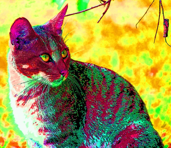 Cute Cat Africa Sign Illustration Pop Art Background Icon Vivid — Stockfoto