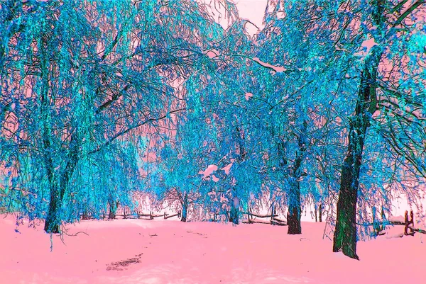 Kış Manzarası Bromont Doğu Kasabası Quebec Kanada Renkli Pop Art — Stok fotoğraf