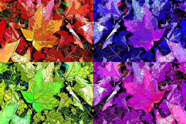 Akçaağaç Yaprağı Işareti Resimleme Renk Lekeli Pop Art Arkaplan Simgesi — Stok fotoğraf