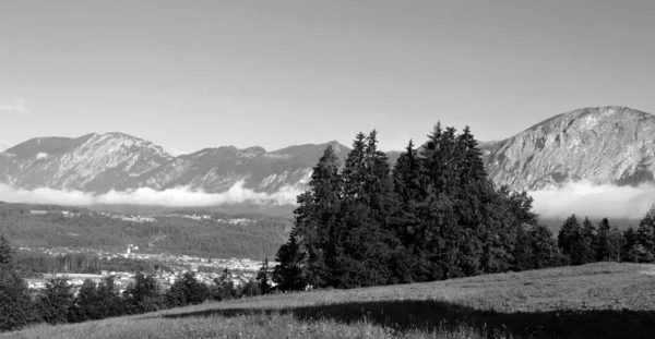 Beautiful Mountains Landscape Cloudy Sky Black White — Stockfoto