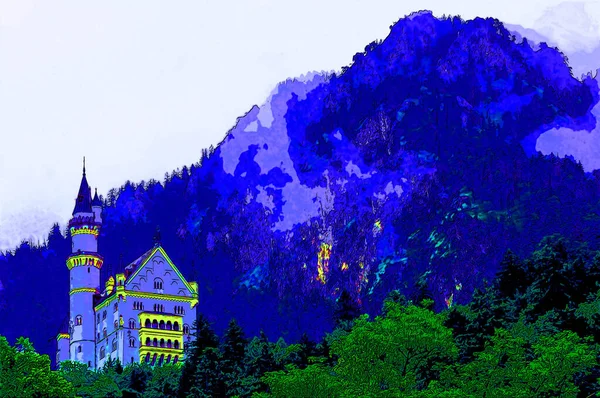 Hohenschwangau Germany 2011 Neuschwanstein Castle Historicist Palace Rugged Hill Village — Foto de Stock