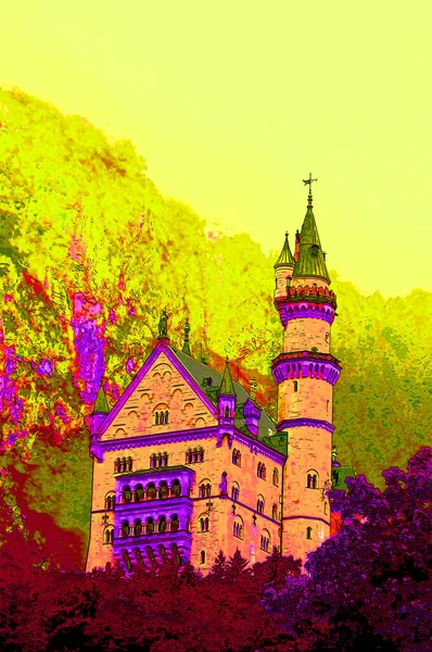 Hohenschwangau Germany 2011 Neuschwanstein Castle Historicist Palace Rugged Hill Village — Foto de Stock